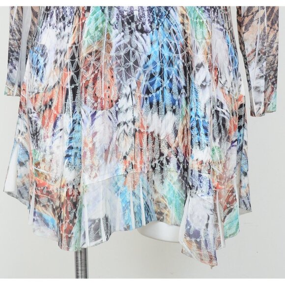 Cactus Southwest Feathers Beaded Hankie Hem Made in USA Tunic Top Size XL - Picture 4 of 10